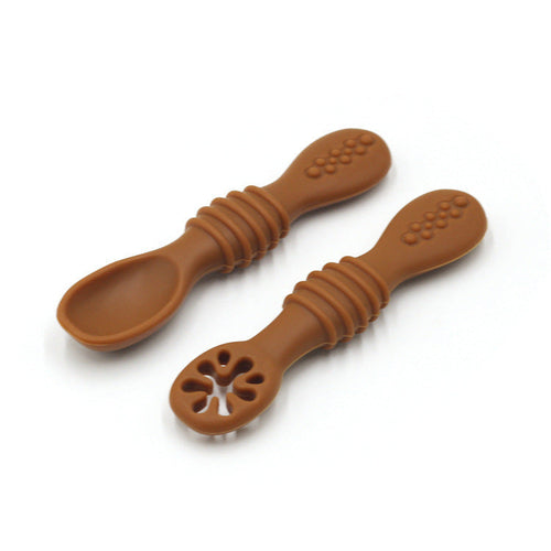 Baby Eating Training Set Toddler Feeding Silicone Sticky Spoon Fork