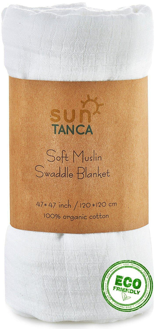 White Muslin Baby Swaddle Blanket – 100% Organic Cotton Perfect for