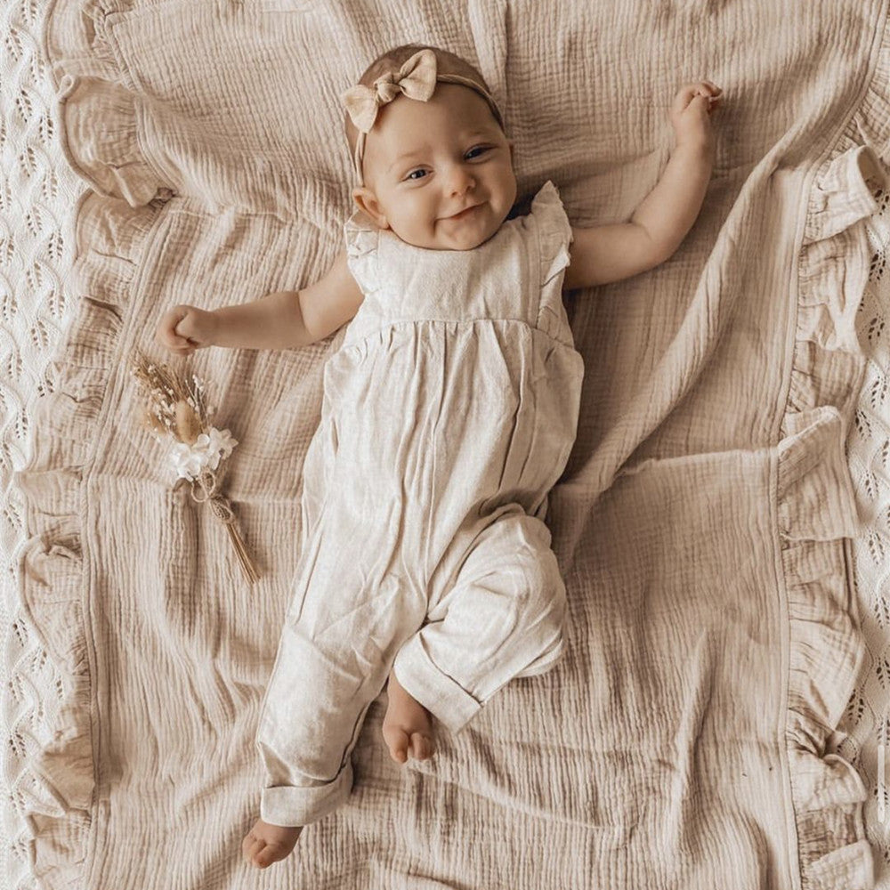 INS Ruffled Muslin Baby Swaddle Blankets for New Born Infant Bedding