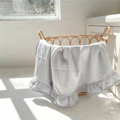 INS Ruffled Muslin Baby Swaddle Blankets for New Born Infant Bedding