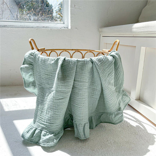 INS Ruffled Muslin Baby Swaddle Blankets for New Born Infant Bedding
