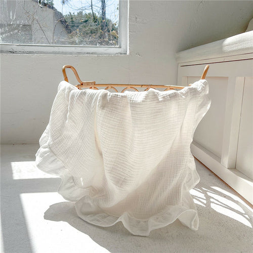 INS Ruffled Muslin Baby Swaddle Blankets for New Born Infant Bedding