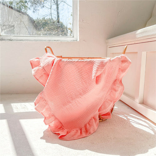INS Ruffled Muslin Baby Swaddle Blankets for New Born Infant Bedding