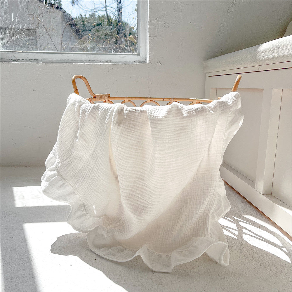 INS Ruffled Muslin Baby Swaddle Blankets for New Born Infant Bedding
