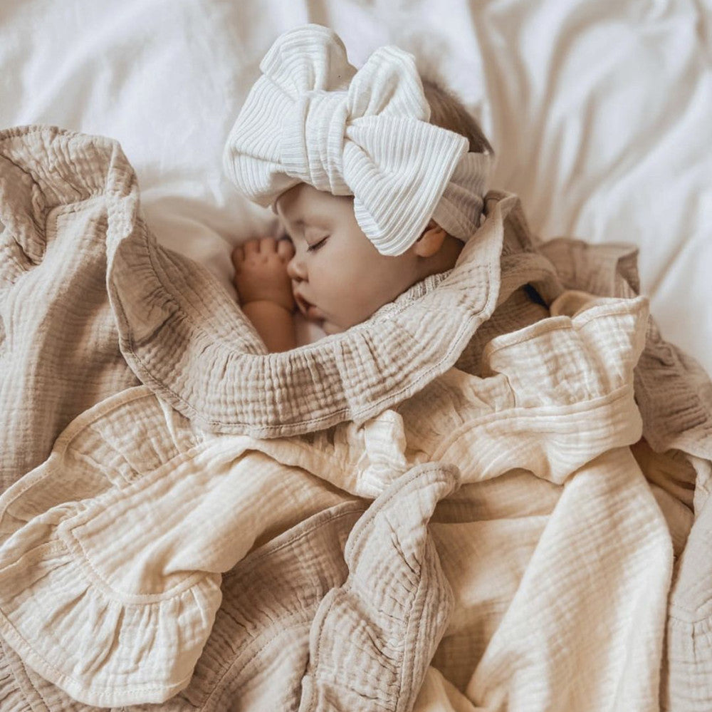 INS Ruffled Muslin Baby Swaddle Blankets for New Born Infant Bedding