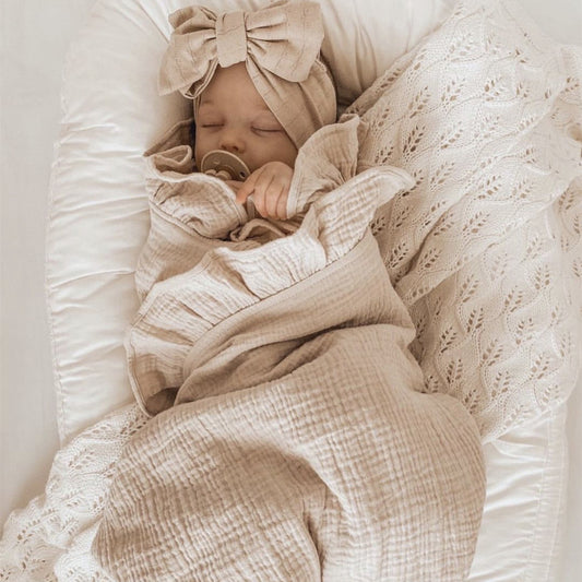 INS Ruffled Muslin Baby Swaddle Blankets for New Born Infant Bedding