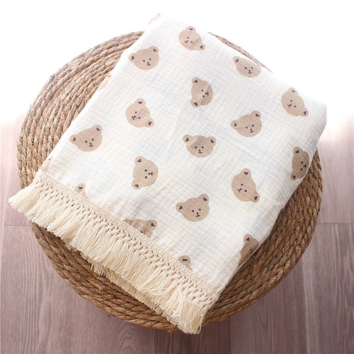 Organic Baby Blankets Muslin Swaddle For Newborn Fringe Double Layer