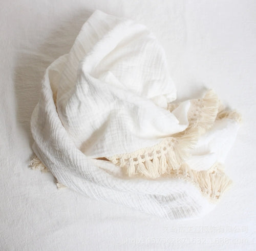 Organic Baby Blankets Muslin Swaddle For Newborn Fringe Double Layer