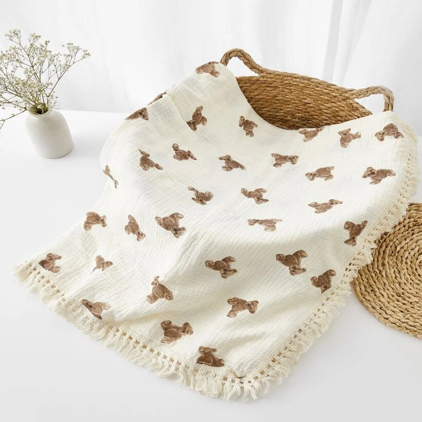 Organic Baby Blankets Muslin Swaddle For Newborn Fringe Double Layer