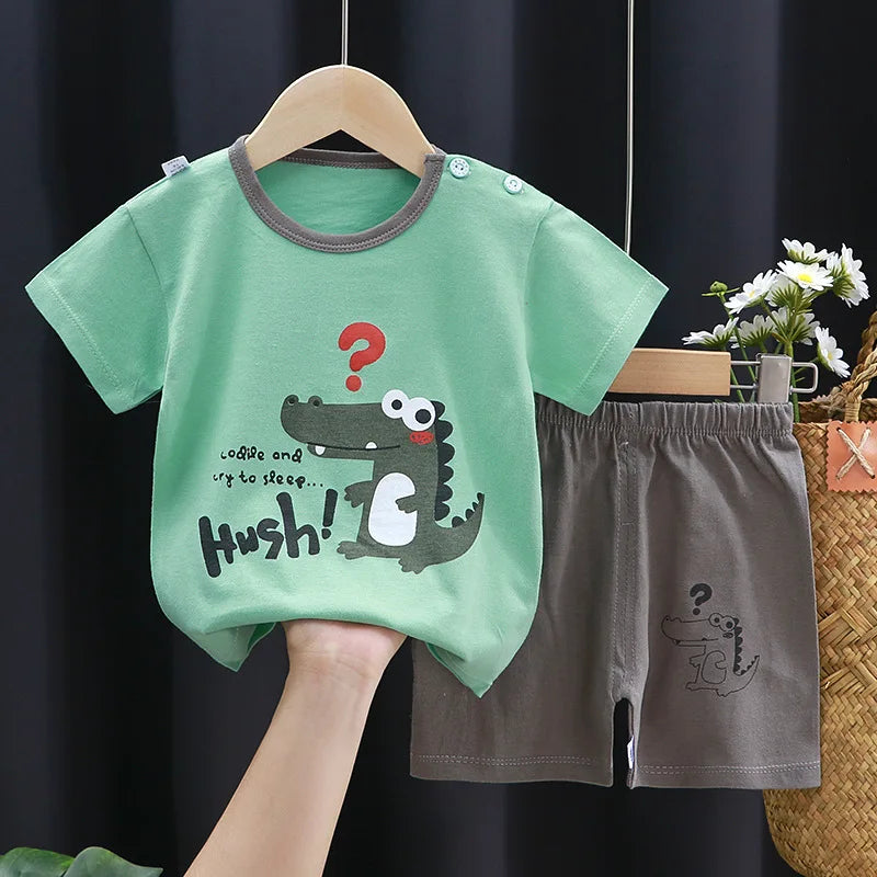 Cartoon Printed Clothing Pure Cotton Home Clothes 2 Piece Suits