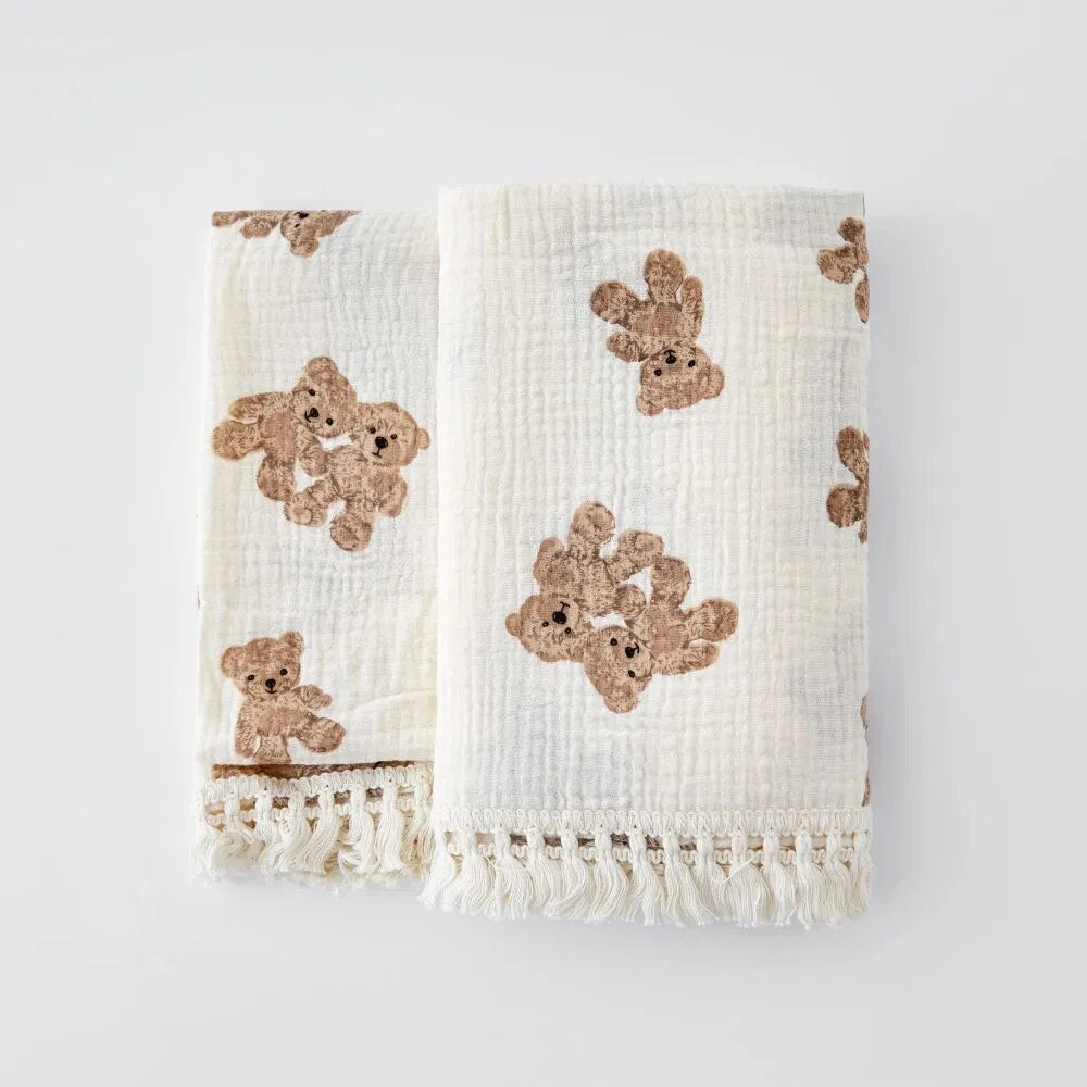 Organic Baby Blankets Muslin Swaddle For Newborn Fringe Double Layer