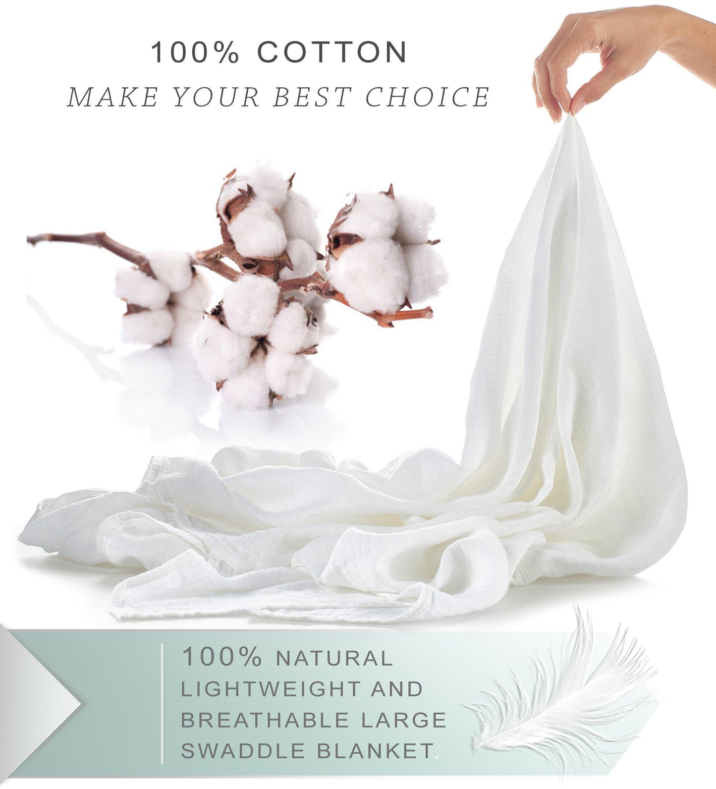 White Muslin Baby Swaddle Blanket ‚Äì 100% Organic Cotton Perfect for