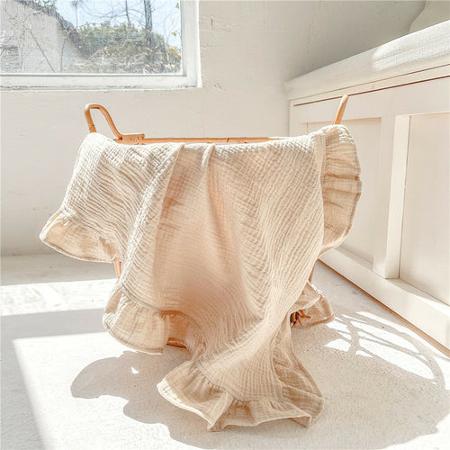 INS Ruffled Muslin Baby Swaddle Blankets for New Born Infant Bedding