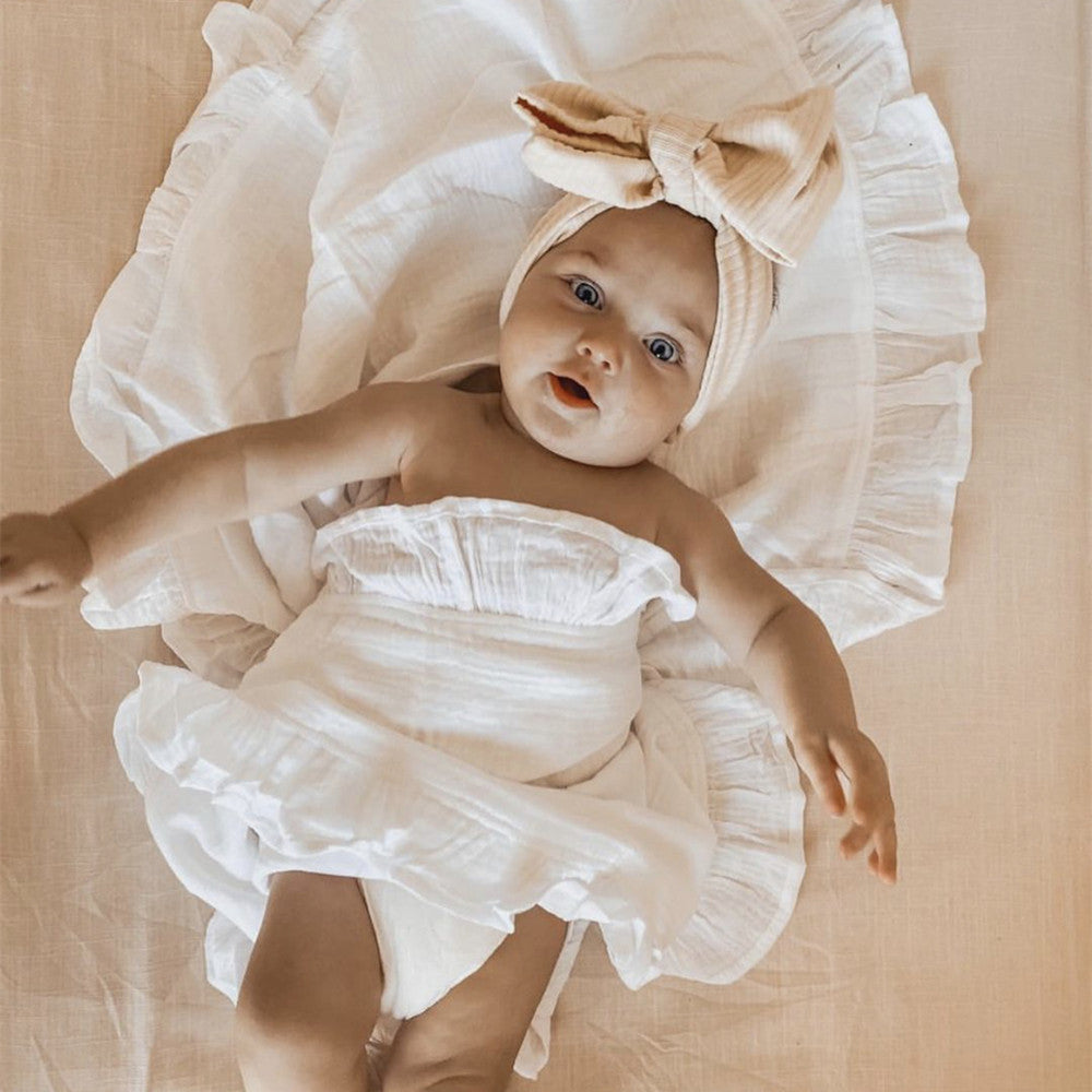 INS Ruffled Muslin Baby Swaddle Blankets for New Born Infant Bedding