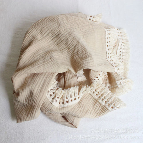 Organic Baby Blankets Muslin Swaddle For Newborn Fringe Double Layer