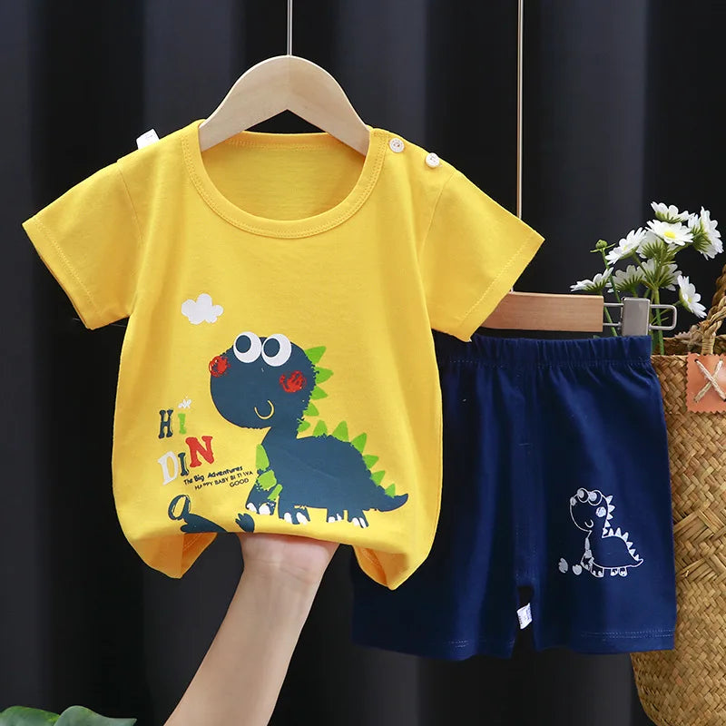 Cartoon Printed Clothing Pure Cotton Home Clothes 2 Piece Suits