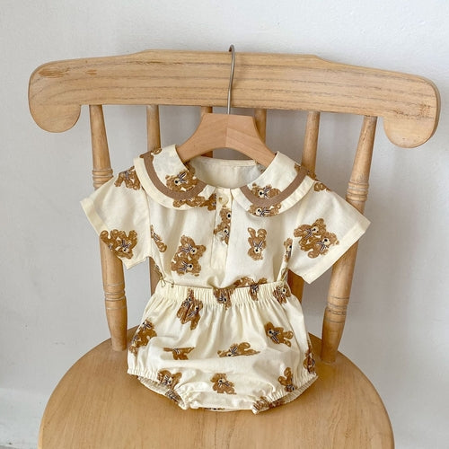 Baby Girl Cartoon Graphic Doll Neck Clothing Sets Romper